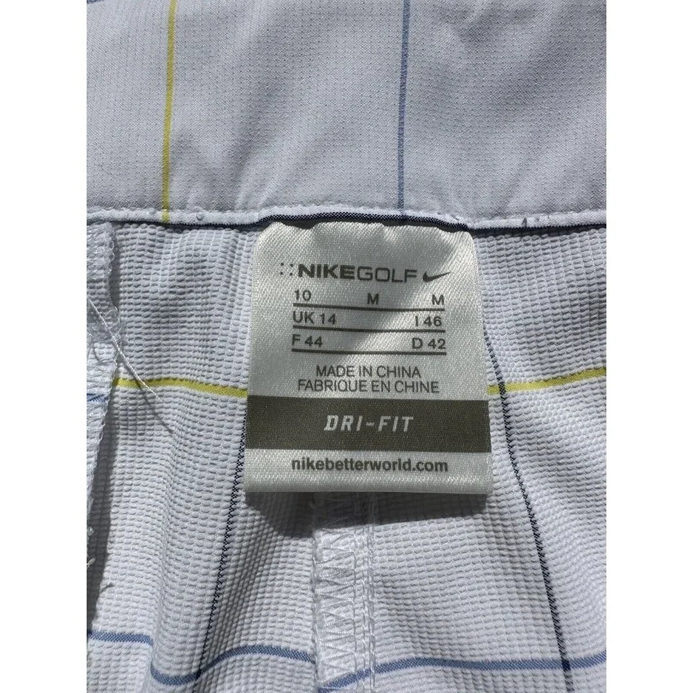NIKE GOLF Shorts Medium White Blue Striped Chino Embroidered Swoosh Dri-Fit Mens - Picture 10 of 16